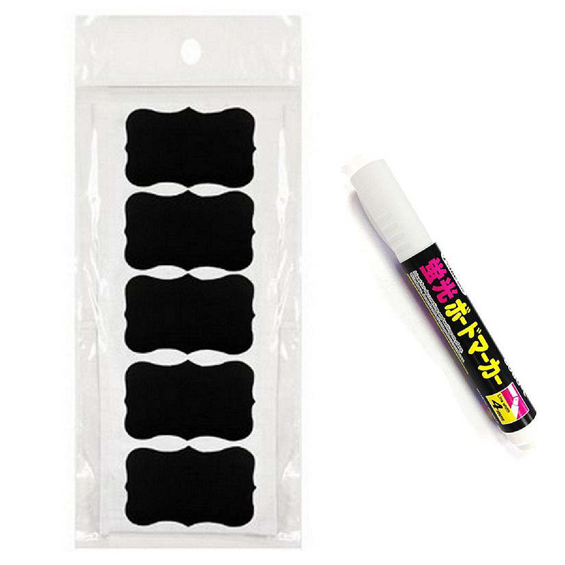 Wrapables Set of 50 Chalkboard Labels / Chalkboard Stickers, 2.25" x 1.5" Fancy Rectangle With Chalk Pen Image