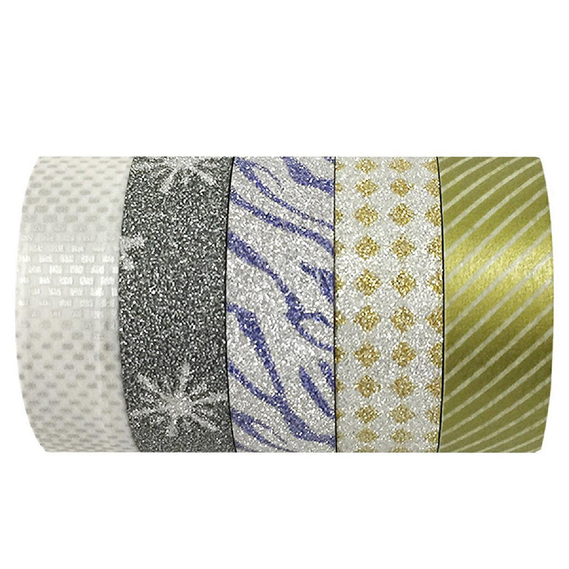 Wrapables Silver and Gold Washi Tapes Masking Tapes, Set of 5 Image