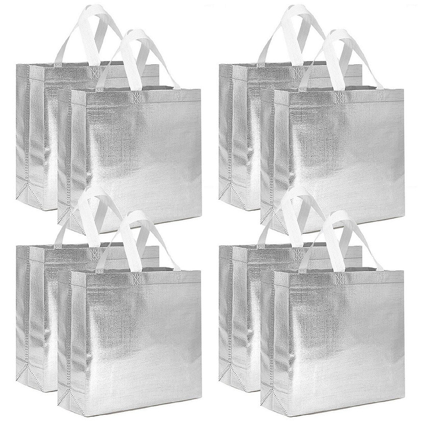Wrapables Silver Glossy Non-Woven Reusable Gift Bags with Handles (Set of 8) Image