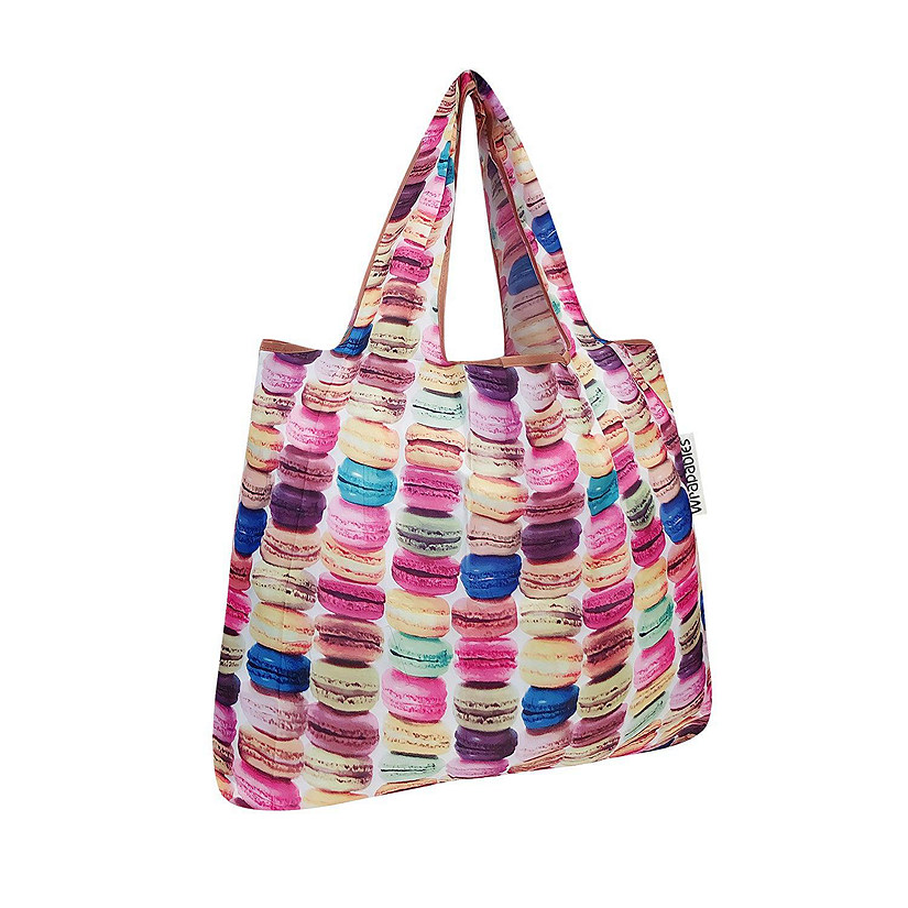 Wrapables Small Foldable Tote Nylon Reusable Grocery Bags, Macarons Image