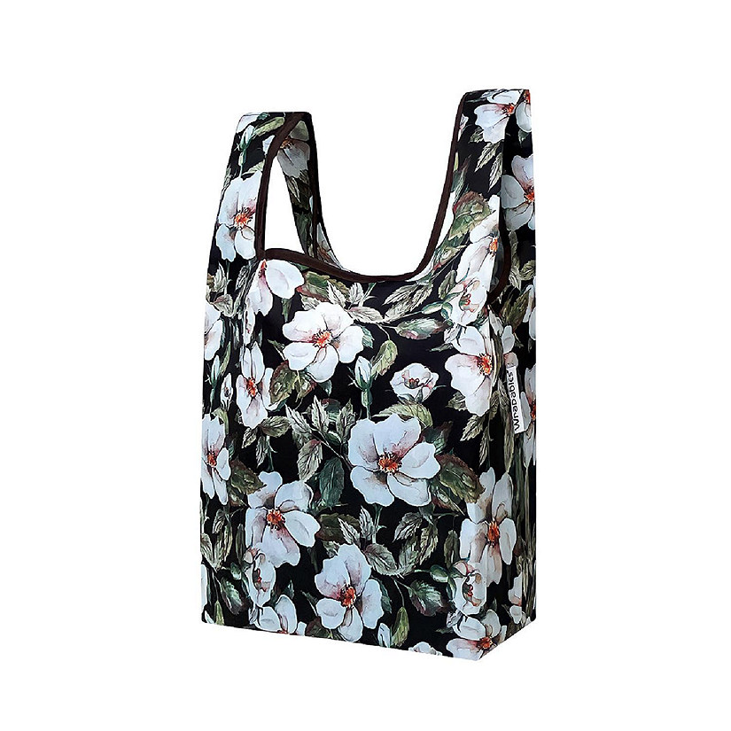 Wrapables Small JoliBag Nylon Reusable Grocery Bag, White Flowers Image