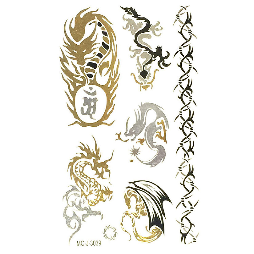 Wrapables Small Metallic Gold Silver and Black Body Art Temporary Tattoos, Audacious Image