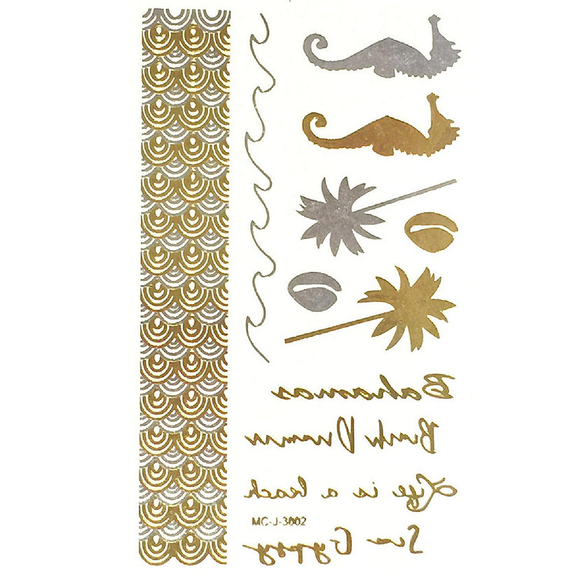 Wrapables Small Metallic Gold Silver and Black Body Art Temporary Tattoos, Tropical Paradise Image