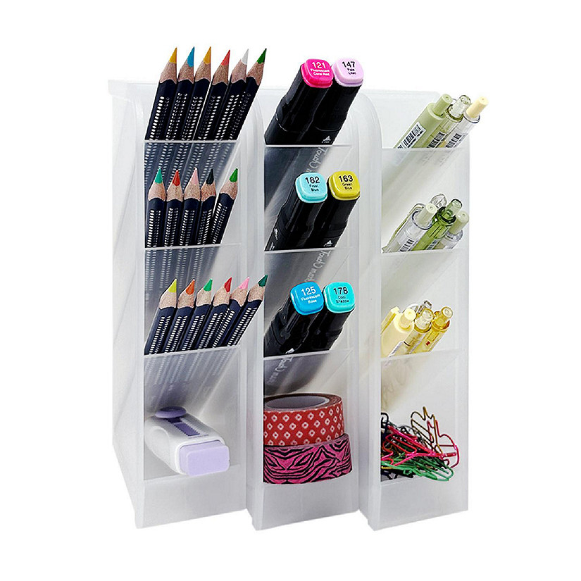 Wrapables Small Pen Organizer with 4 Compartments Desk Storage Organizer, (3pcs) / Clear Image