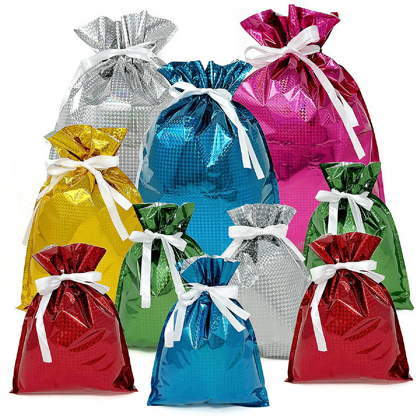Wrapables Solid Color Aluminum Foil Hologram Drawstring Gift Bags (Set of 10) Image