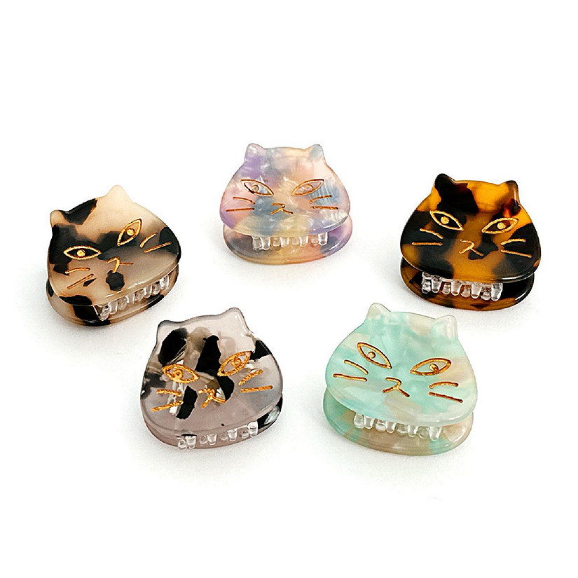 Wrapables Speckled Mini Cat Hair Claws Resin Marble Cat Face Hair Clips (Set of 5) Image