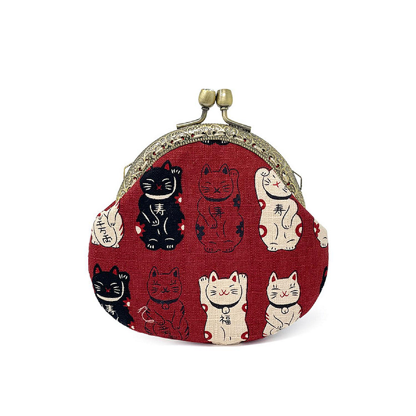 Wrapables Stylish Decorative Coin Purse, Clasp Wallet, Red Fortune Cat Image