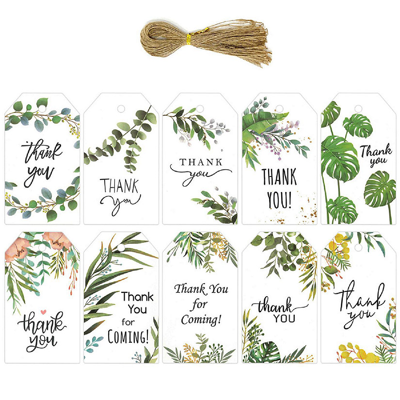 Wrapables Thank You Gift Tags/Kraft Paper Hang Tags (50pcs), Green Nature Image
