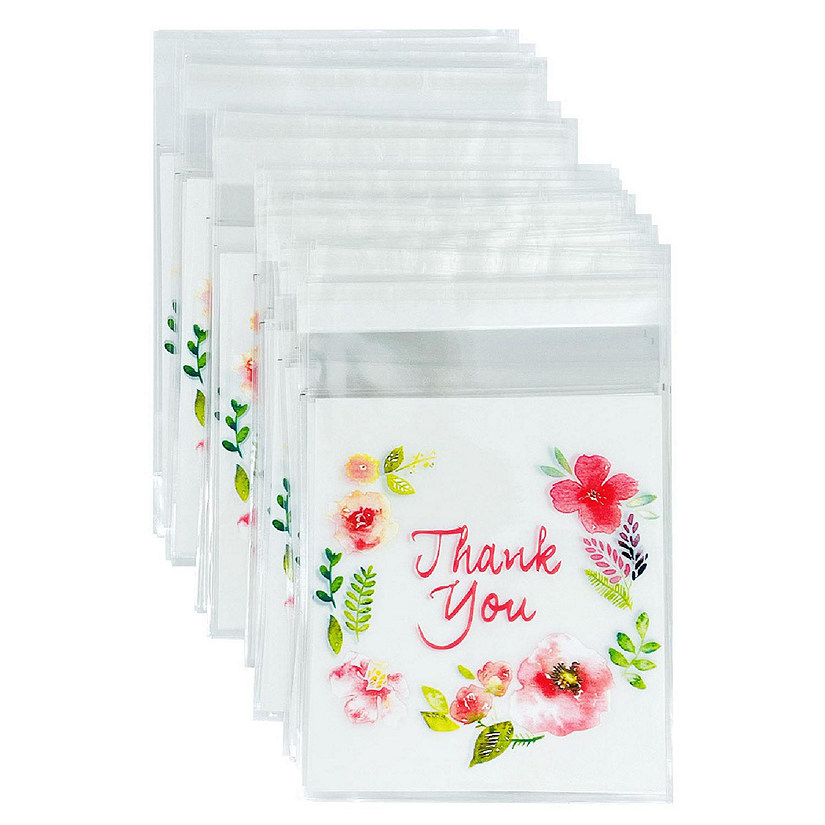 Wrapables Transparent Self-Adhesive 4" x 4" Candy and Cookie Bags, Favor Treat Bags for Parties and Wedding (200pcs), Thank You Image