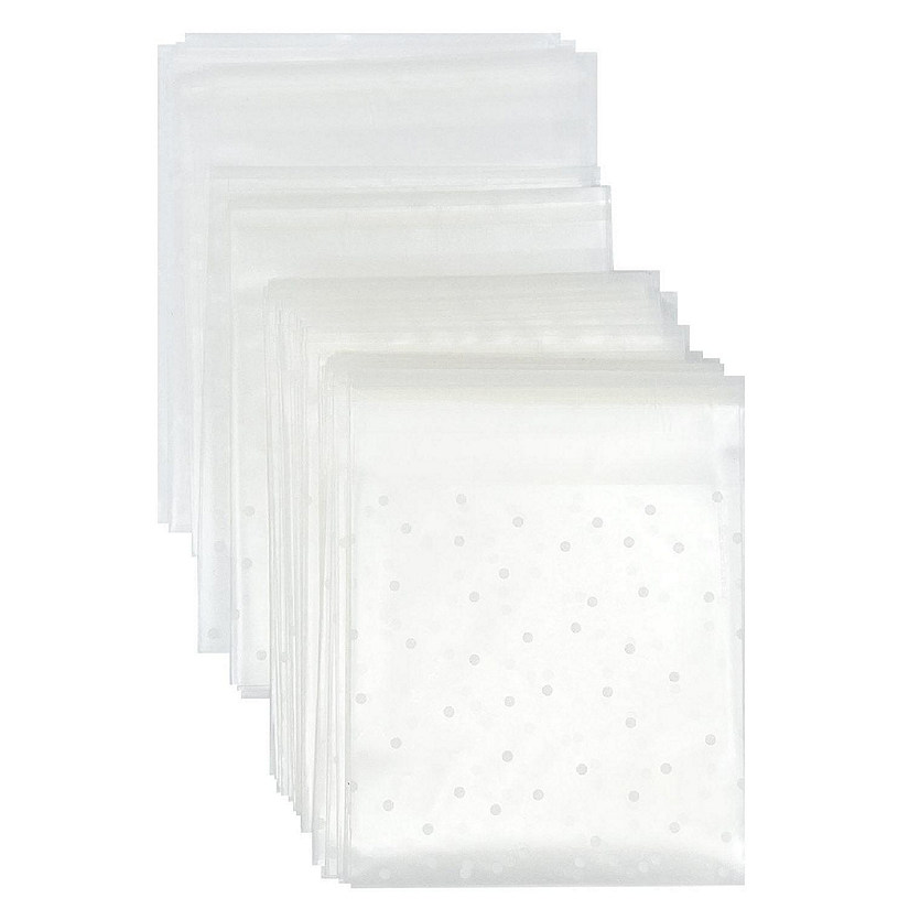 Wrapables Transparent Self-Adhesive 4" x 4" Candy and Cookie Bags, Favor Treat Bags for Parties, Wedding and Christmas (200pcs), White Dots Image