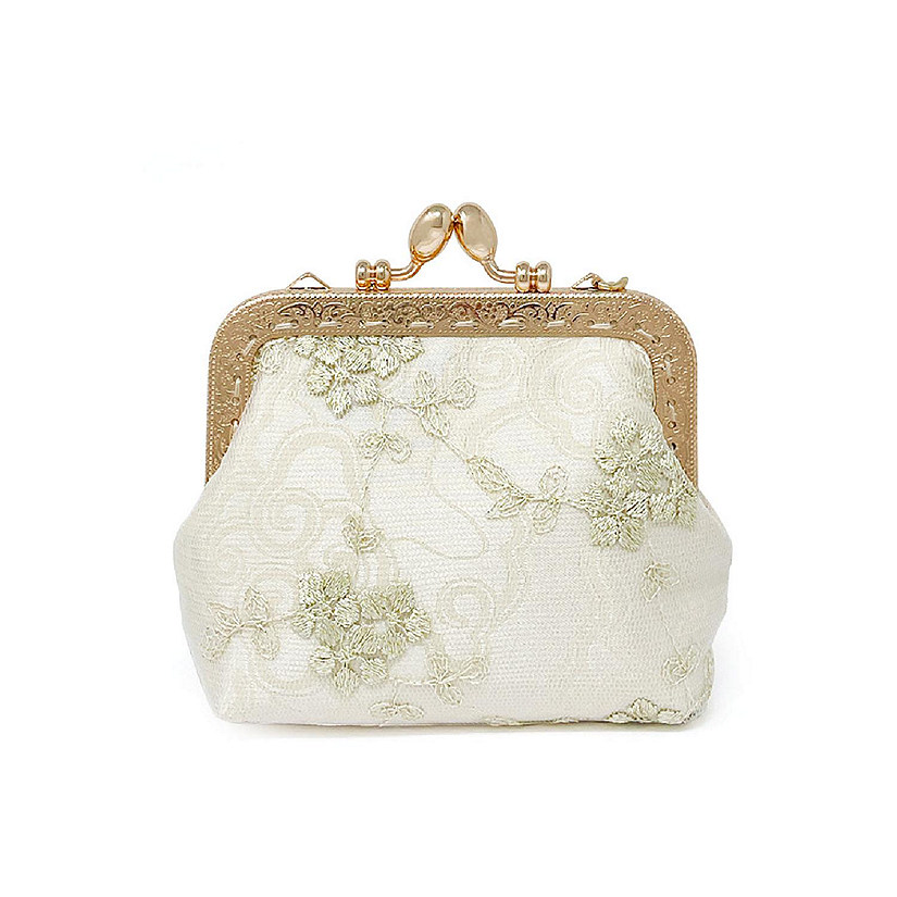 Wrapables Vintage Floral Lace Coin Purse Wallet with Key Chain, Beige Image