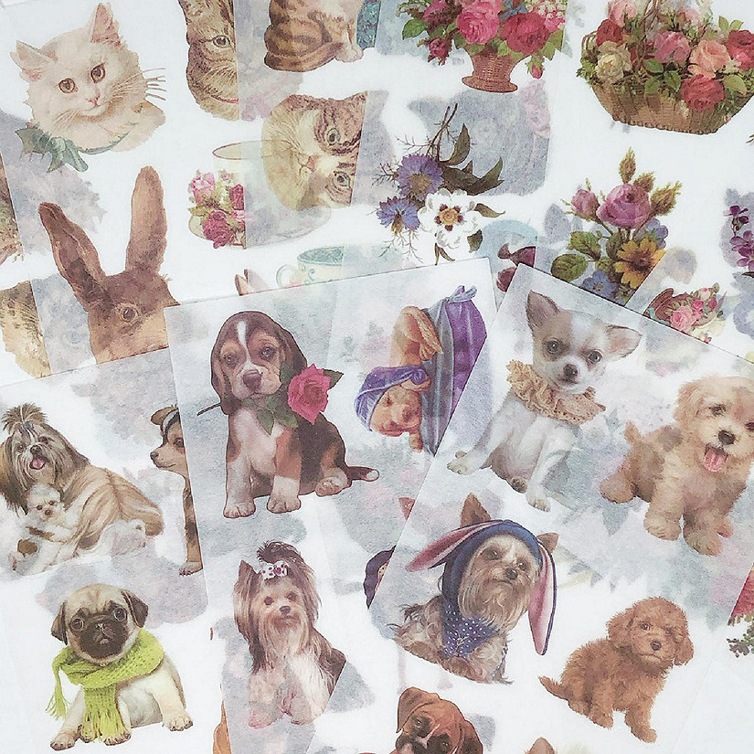 Wrapables Washi Stickers Sets for Scrapbooking, (9 sheets) Bunnies, Dogs, Bouquets Image