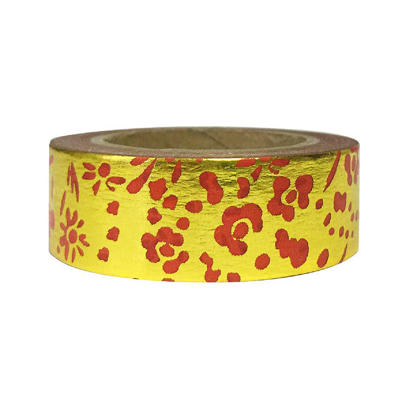 Wrapables Washi Tapes Decorative Masking Tapes, Flowers Gold and Red Image