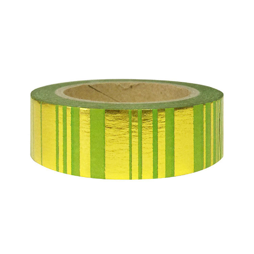 Wrapables Washi Tapes Decorative Masking Tapes, Gold Bars on Apple Green Image