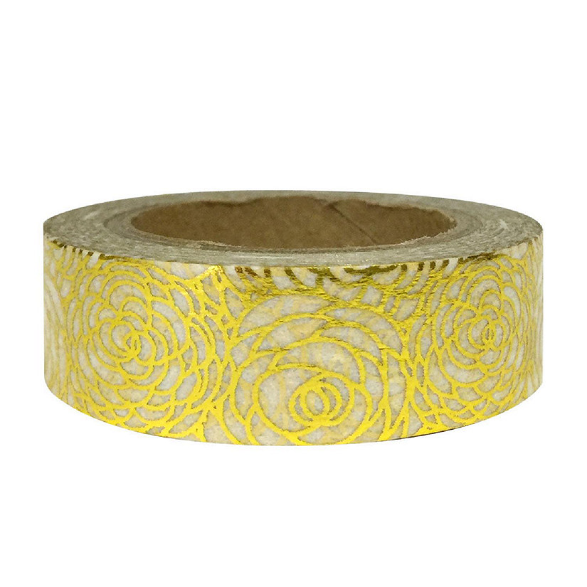 Wrapables Washi Tapes Decorative Masking Tapes, Peonies Shiny Gold Image