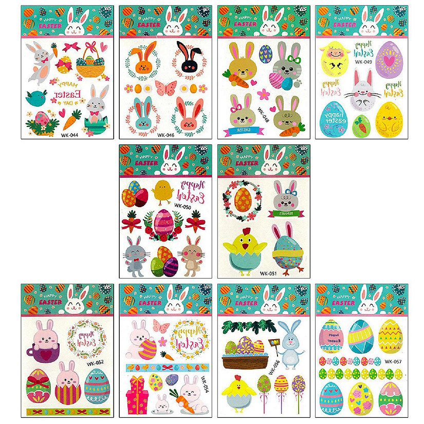 Wrapables Waterproof Temporary Tattoos for Children, 10 sheets, Easter Eggs Image