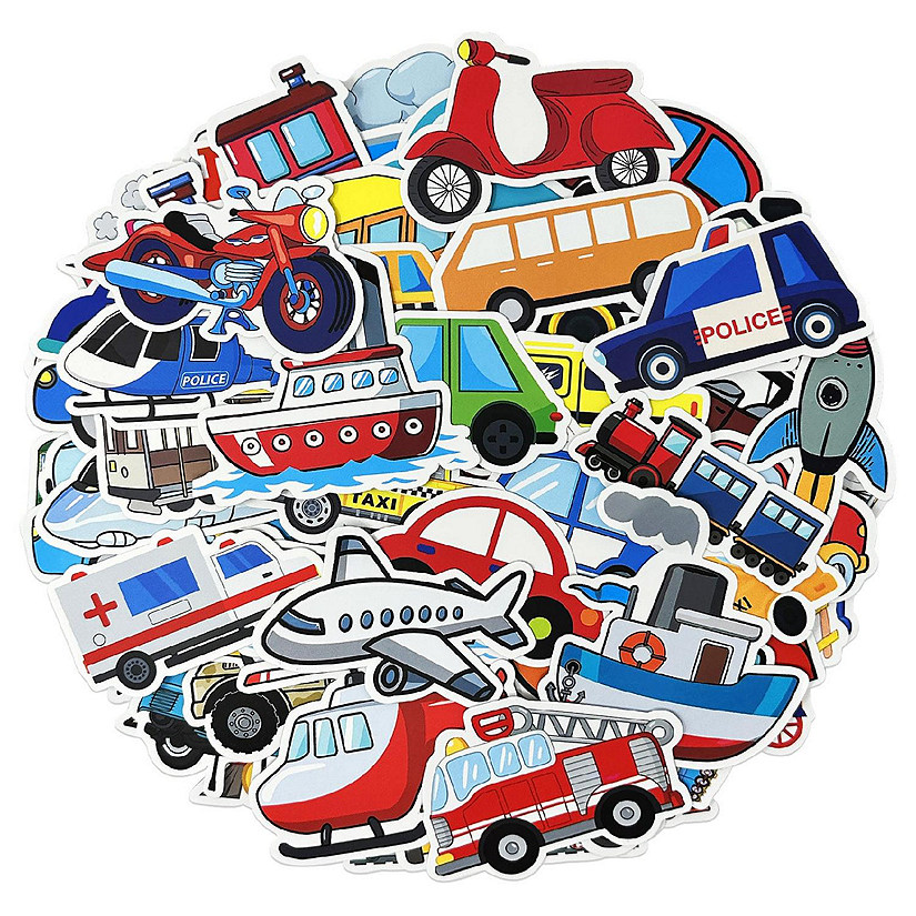 Wrapables Waterproof Vinyl Cars and Trains Stickers for Water Bottles, Laptop 100pcs Image