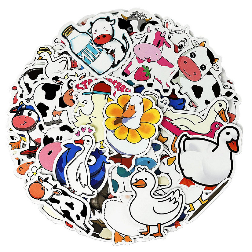 Wrapables Waterproof Vinyl Ducks and Cows Stickers for Water Bottles, Laptop 100pcs Image