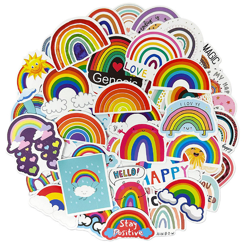 Wrapables Waterproof Vinyl Stickers for Water Bottles, Laptop 100pcs, Rainbows Image