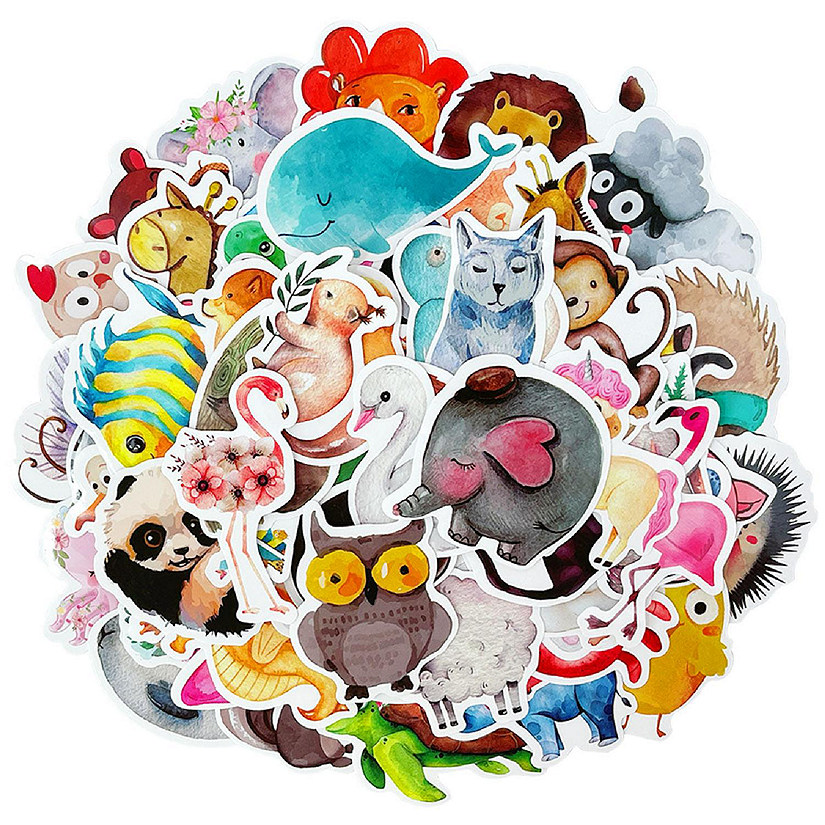 Wrapables Waterproof Vinyl Stickers for Water Bottles, Laptop 80pcs, Cute Animals Image