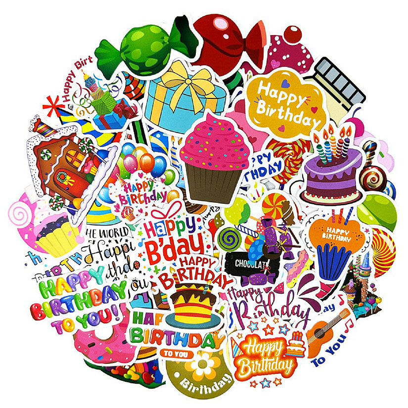 Wrapables Waterproof Vinyl Stickers for Water Bottles, Laptops, 100pcs, Birthday Treats Image