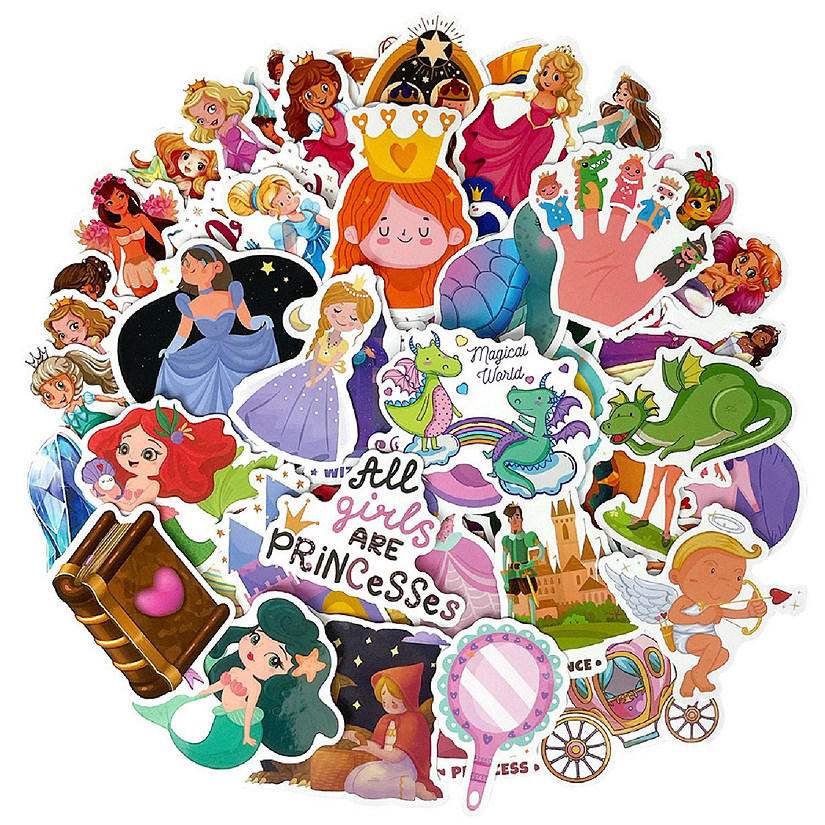 Wrapables Waterproof Vinyl Stickers for Water Bottles, Laptops 100pcs, Fantasy Princess Image