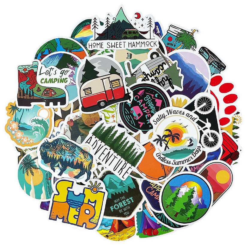 Wrapables Waterproof Vinyl Stickers for Water Bottles, Laptops, 100pcs, Outdoor Adventures Image