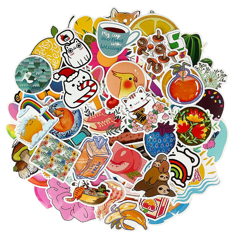 Wrapables Waterproof Vinyl Stickers for Water Bottles, Laptops 100pcs, Peachy Good Times Image