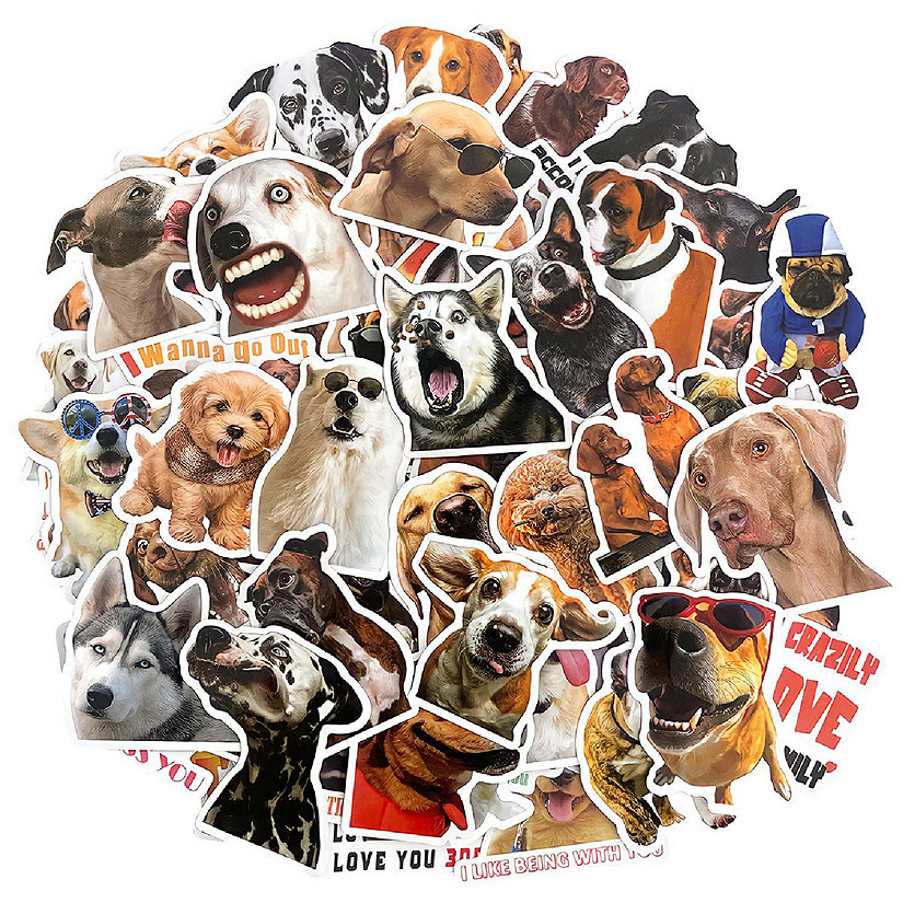 Wrapables Waterproof Vinyl Stickers for Water Bottles, Laptops 100pcs, Silly Puppies Image