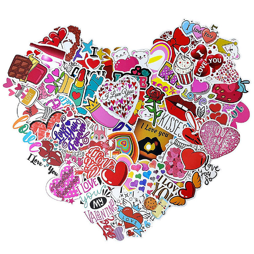 Wrapables Waterproof Vinyl Stickers for Water Bottles, Laptops 100pcs, Valentine Hearts Image