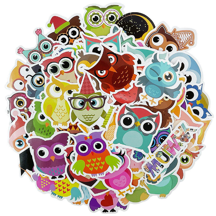 Wrapables Waterproof Vinyl Stickers for Water Bottles, Laptops, 80pcs, Owls Image