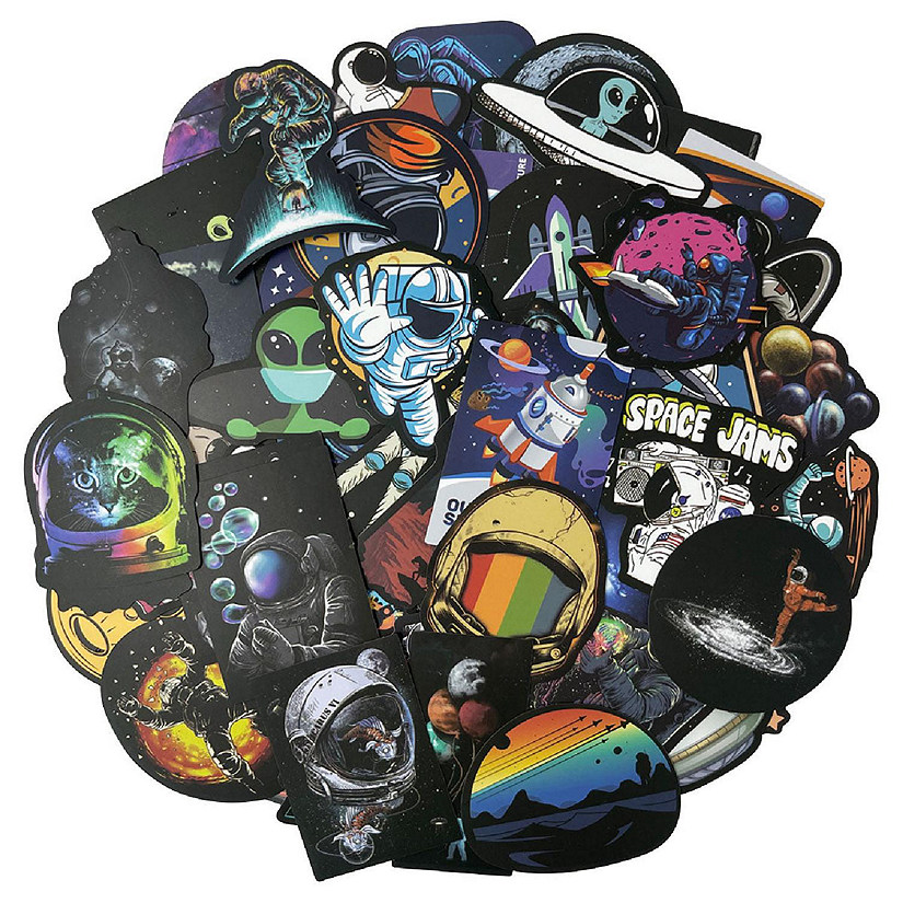 Wrapables Waterproof Vinyl Stickers for Water Bottles, Laptops 80pcs, Space Exploration Image