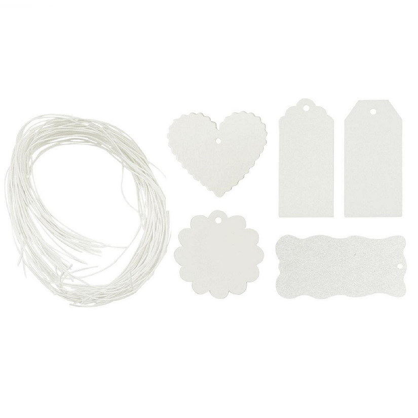 Wrapables White Gift Tags/Kraft Hang Tags with Free Cut String, (100pcs) Image