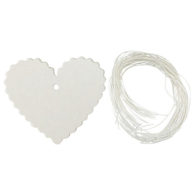Wrapables White Heart Gift Tags/Kraft Hang Tags with Free Cut Strings (50pcs) Image