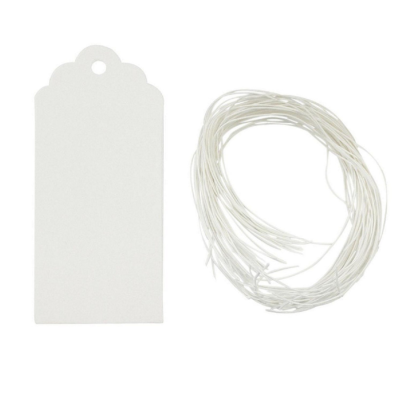 Wrapables White Scalloped Gift Tags/Kraft Hang Tags with Free Cut Strings, (50pcs) Image