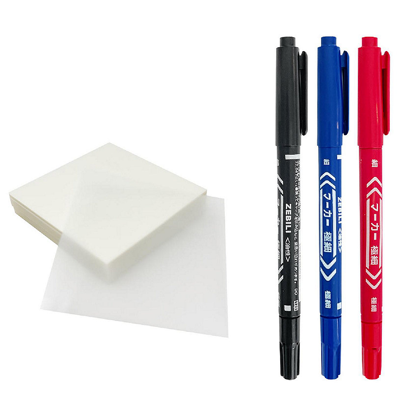 Wrapables White Transparent Sticky Notes with Dual Tip Marker Pens Image