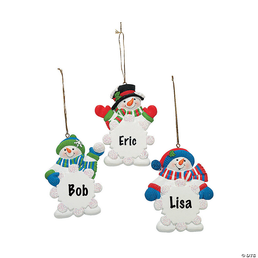 Write-A-Name Snowman Snowflake Ornaments - 12 Pc. Image