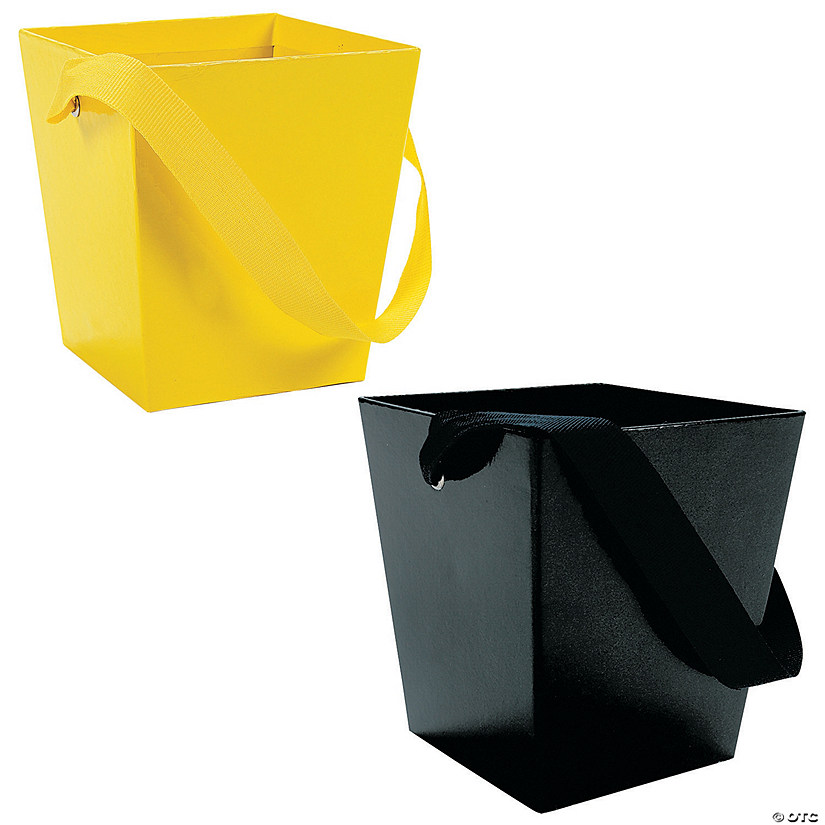 Yellow & Black Cardboard Buckets with Ribbon Handle Kit - 12 Pc. Image