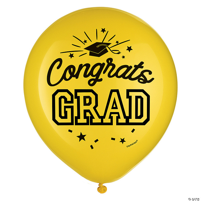 Yellow Congrats Grad 12" Latex Balloons - 15 Pc. Image