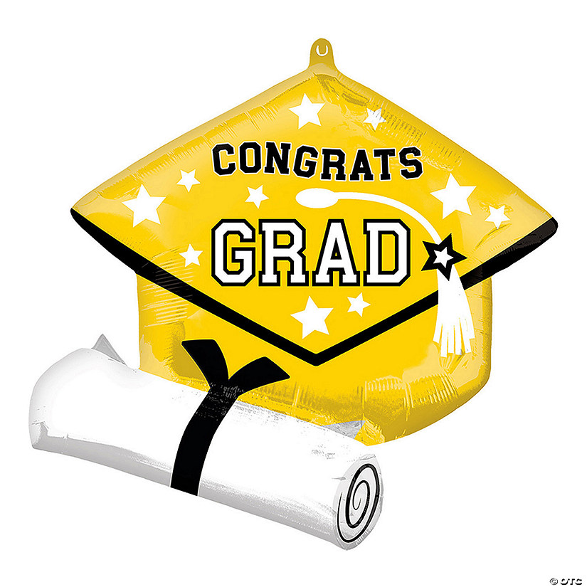 Yellow Congrats Grad Diploma & Cap 25" Mylar Balloon Image