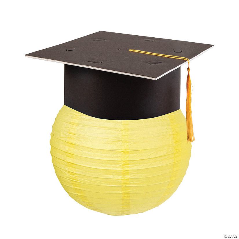 Yellow Hanging Paper Lantern with Graduation Cap Decorating Kit - 12 Pc. Image