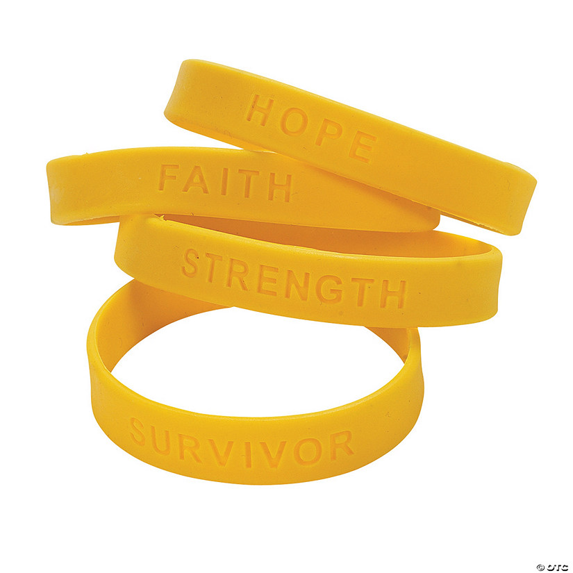 Yellow Ribbon Awareness Sayings Rubber Bracelets - 24 Pc. Image