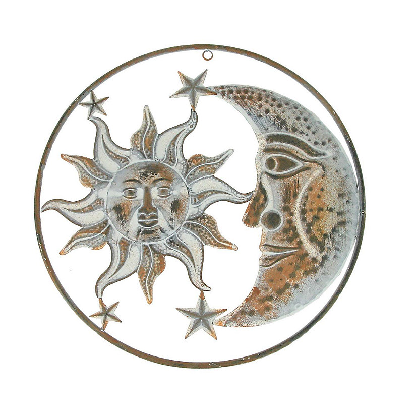 Zeckos 16.5 Inch Rustic Metal Sun Moon Stars Wall Art Celestial Hanging Decor Indoor - Outdoor Art Decoration Image