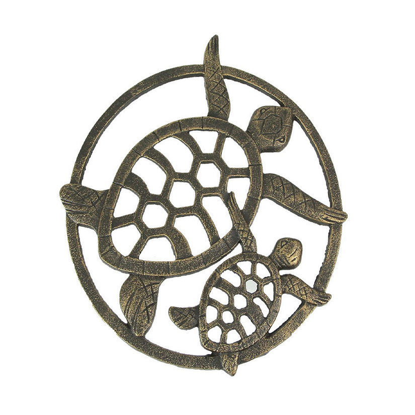 Zeckos Antique Bronze Finished Cast Iron Sea Turtles Wall D&#195;&#169;cor Hanging 12.75 Inches High Image
