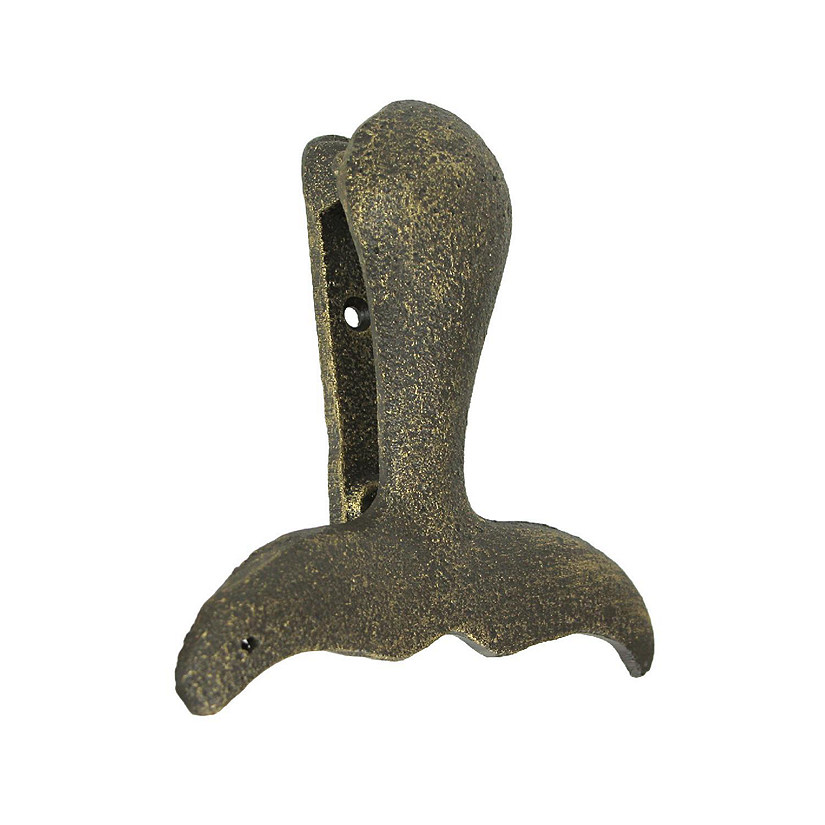 Zeckos Cast Iron Whale Tail Door Knocker Bronze Decorative Coastal Accent Nautical Decor Image
