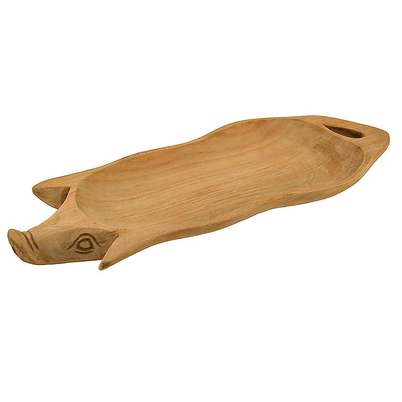 Zeckos Hand Carved Pig Shaped Decorative Wooden Serving Tray 15 Inch Image