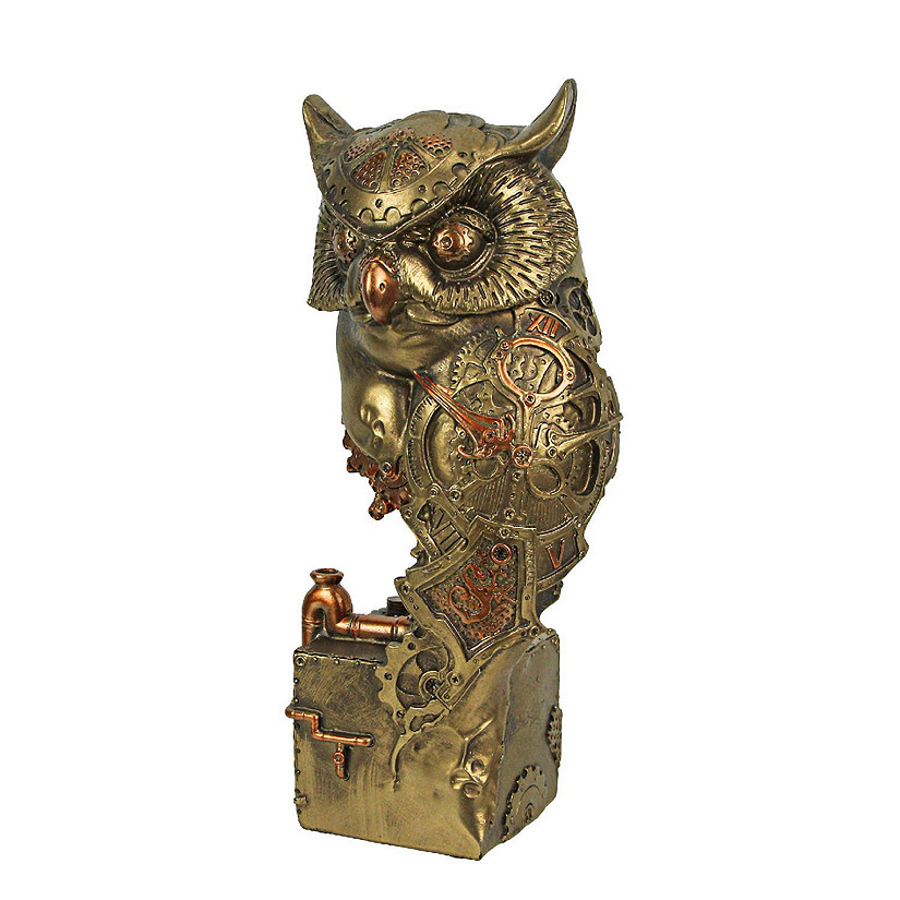 Zeckos Resin Bronze Finish Steampunk Owl Sculpture Home Decor Statue Decorative Figurine Image