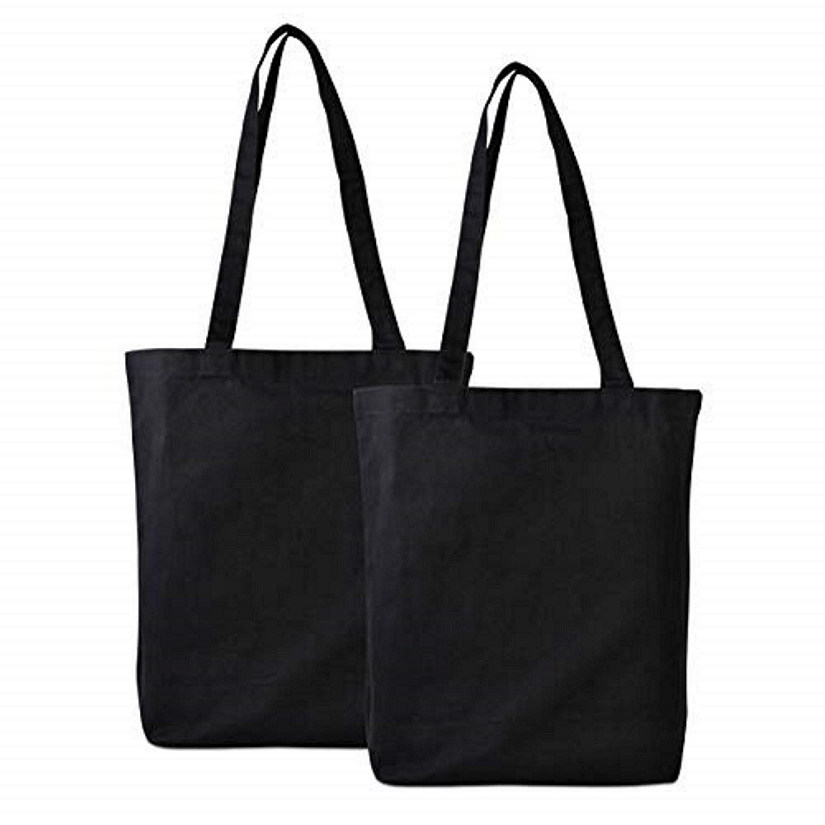 Zenpac- 16x16x5 Inch 2 Pack Black Reusable Cotton Canvas Tote Bags with Shoulder Handles Image
