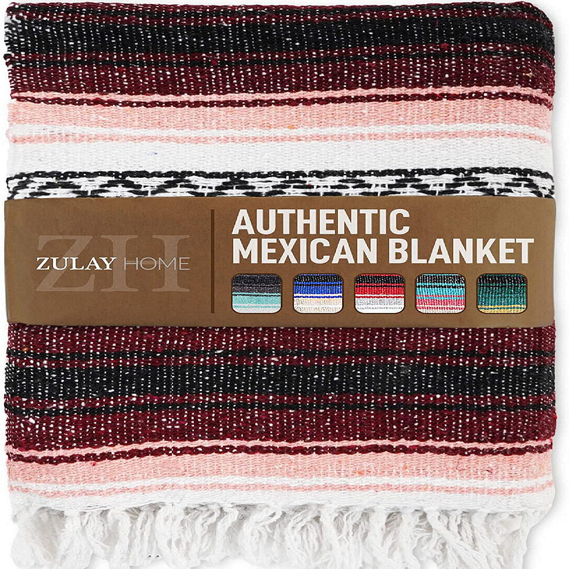 Zulay Home Hand Woven Mexican Blankets (Cherry Pink) Image