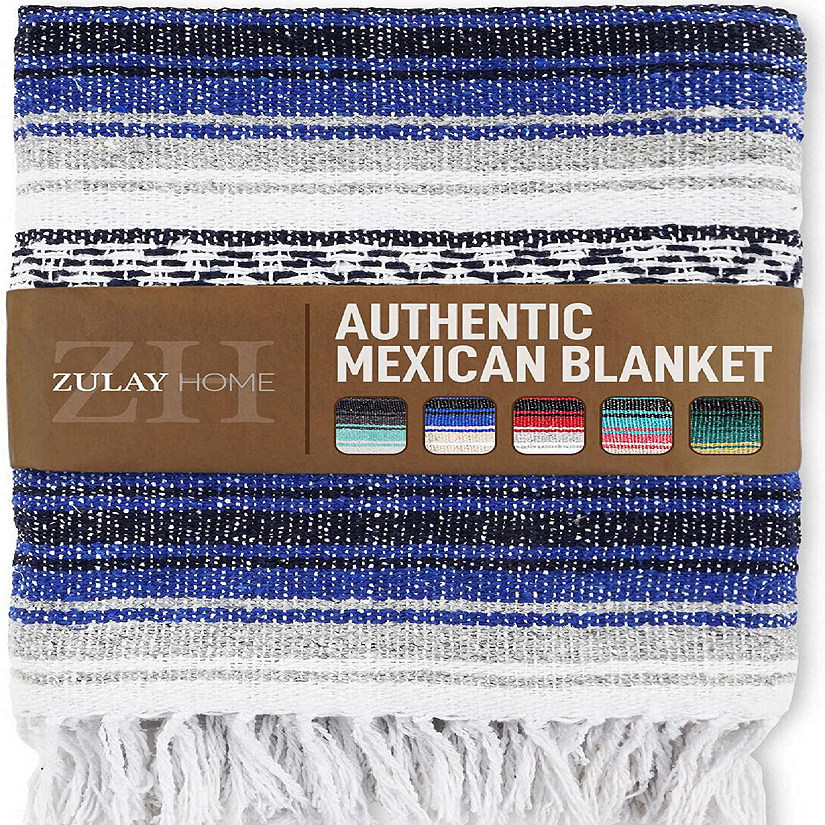 Zulay Home Hand Woven Mexican Blankets (Dark Blue Gray) Image